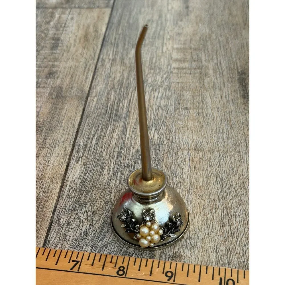 Old Thumb Pump Oil Oiler Can Rhinestones & Peals Mini Sewing Machine